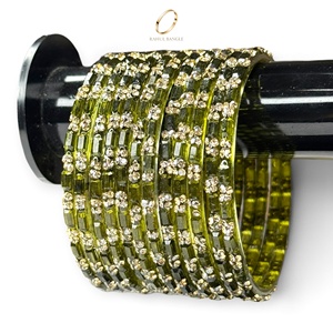 Bracelets de luxe en verre vert olive kashmiri en forme de goutte de pluie, plaqués or, avec cristaux floraux, pour femmes, bijoux de mariée, vente en gros - Product Image 1