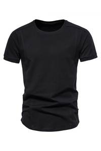 เสื้อยืดคอกลมแขนสั้นทรงเข้ารูปสำหรับผู้ชาย สีดำ ผ้าฝ้าย 100%  ไม่มีลาย  โลโก้ถักด้านหน้า  สไตล์ลำลอง สตรีทแวร์ เสื้อตัวใน - Product Image 3