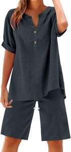 New Arrival Women's Knitted Eco-Friendly Breathable Quick Dry Spandex/Cotton Loungewear Set Short Sleeve <b>Top</b> Shorts Casual - Product Image 3