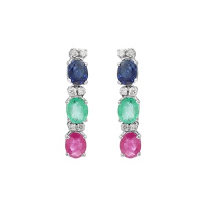 Luxury 18K White Gold Multi Gemstone Dangle Earrings Natural Sapphire Emerald Ruby Diamond Drop Fine Jewelry Wholesale - Product Image 1