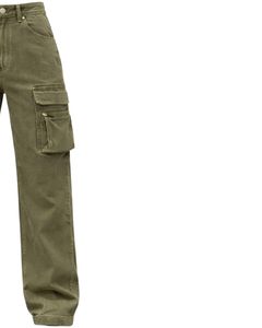 Vaqueros Cargo de Cintura Alta y Pierna Ancha en Verde Oliva con Bolsillos con Cremallera, Estilo Urbano, Pantalones Casuales Holgados para Mujer, OEM Personalizado - Product Image 4