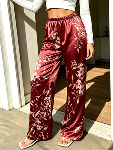 Women's <b>Pajama</b> Pants with Red Bottoms and Random Floral Prints Versatile Style Thin Summer Pants - Product Image 3