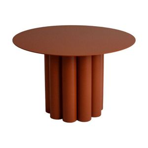 Table basse ronde moderne en métal, base pilier cannelée orange rouille, table d'appoint minimaliste pour salon, mobilier de maison - Product Image 1