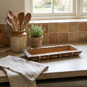 Food Grade Suar Wood With Dark Coconut <b>Shell</b> Inlay Large Square Serving Tray <b>Light</b> Brown Forty And Thirty Centimeters Fine Decor - Product Image 3