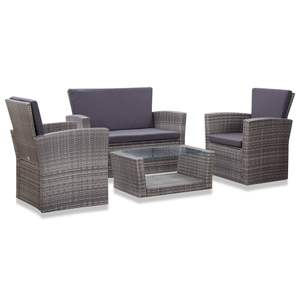 Set da salotto in 4 pezzi con Patio grigio in Rattan con comodi cuscini mobili da esterno per tempo libero e relax - Product Image 1