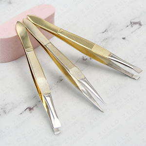 3 Piece Silver Stainless Steel Slant Eyebrow Tweezers Set Gold Coated Grip OEM Private Label <b>Precision</b> Beauty <b>Tools</b> Kit - Product Image 6