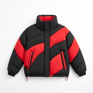 Blouson matelassé unisexe noir et rouge à col montant, manteau d'hiver chaud zippé, streetwear d'extérieur, vêtements personnalisés à marque privée OEM ODM - Product Image 1