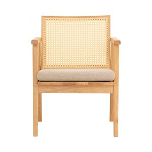Fauteuil de salon moderne en rotin avec dossier en bois et coussin en tissu pour la maison, le salon ou le café - Product Image 2