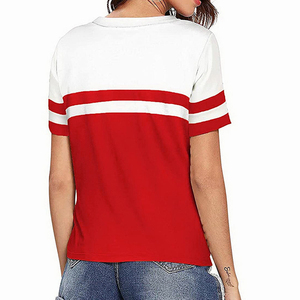 Women's Color Block Stripe Woven Cotton Blend Short Sleeve O Neck Casual Summer T-Shirt - Product Image 2