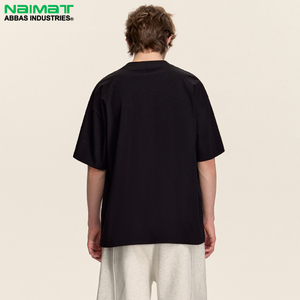 NAIMAT ABBAS INDUSTRIES เสื้อยืดผ้าฝ้ายสีดำขนาดใหญ่สำหรับผู้ชาย คอกลม แขนสั้น ลำลอง สีพื้น ทรงพอดีตัว - Product Image 3
