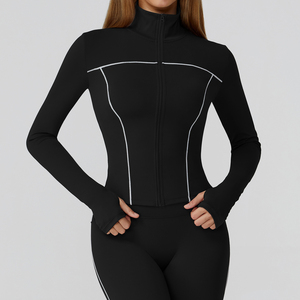 Women <b>Yoga</b> <b>Jacket</b> Zip Up Long Sleeve Fitness Top Breathable Quick Dry Stretch Activewear for Gym Training - Product Image 1