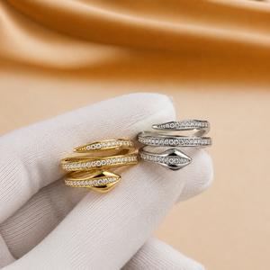 Unisex 18K Plated Yellow Gold Moissanite Snake <b>Ring</b> Round Shape Diamond Double Hoop <b>Adjustable</b> Luxury Jewelry - Product Image 4