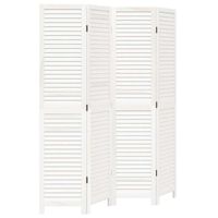Solid White Paulownia Wood 4 Panel Room Divider Elegant Office Partition Foldable Freestanding