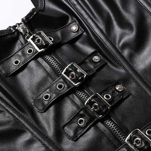 Corsé de cuero negro para mujer con cierre de cremallera y hebilla, diseño moldeador firme para uso diario - Product Image 6