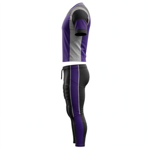 Ensemble de maillot de football américain pour homme, violet et noir, col en V, manches courtes, ajusté, respirant, en polyester, pour toutes les saisons - Product Image 2