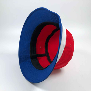 Custom Logo Bucket Hat <b>Red</b> White Blue Color Block Design Unisex Casual Wear - Product Image 3