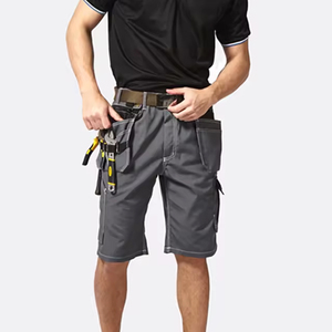 Shorts cargo gris tendance pour hommes, style utilitaire, avec poches porte-outils, en coton denim, prix abordable, vêtements de travail et de sécurité - Product Image 1