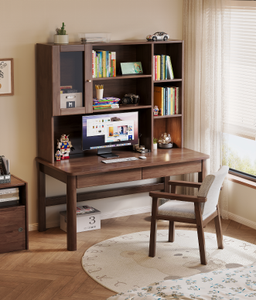 Wood Computer <b>Desk</b> with Integrated Bookshelf Storage for Home Office Furniture Set - Product Image 2