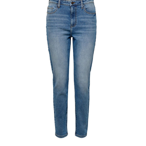 Jeans de Mezclilla Ajustados de Cintura Alta para Mujer, Talla Grande, con Bolsillos, Casuales, Largos, de Algodón Azul - Product Image 1