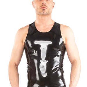 Men's <b>Black</b> Glossy Sleeveless Slim Fit <b>Tank</b> <b>Top</b> O-Neck Solid Color Gothic Style Knitted Spandex Polyester Casual Wear - Product Image 2