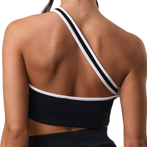 Camiseta Deportiva de Punto para Mujer, Color Negro Sólido, Cuello Halter, Logotipo Personalizado en la Parte Delantera, Ropa Deportiva Transpirable - Product Image 4