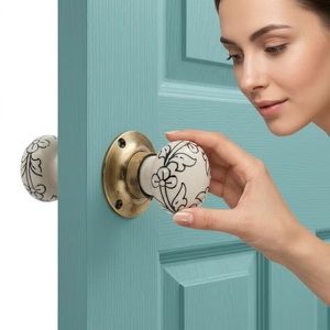Modern Ceramic Cabinet <b>Knobs</b> with Floral Design Round Shape Durable & Eco-Friendly for Kitchen Bathroom & Living Room Furniture - Product Image 2