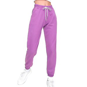 Women's Purple <b>Harem</b> Pants High Waist Drawstring Loose Fit Ankle-Length Solid Color Casual Autumn Wear Terry Fabric - Product Image 1