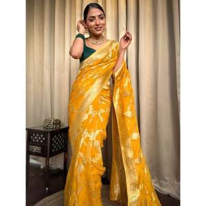 ผ้าไหมซาริทอส่าหรีสีเหลืองสำหรับงานปาร์ตี้ - Product Image 1