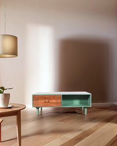 Mesa de Centro de Lujo Sage Groove, Mesa de Café de Madera Maciza con Vetas Naturales y Detalles Artísticos de Ranuras, Mesa Elegante - Product Image 1