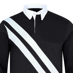 Chemises de rugby pour hommes de qualité supérieure à manches longues rayées personnalisées imprimées en sérigraphie 100% coton respirant à séchage rapide noir et blanc - Product Image 2