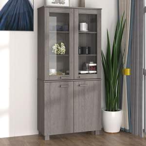 Juego de 2 armarios altos de madera de pino macizo y MDF con vidrio, color gris claro, para sala de estar - Product Image 1