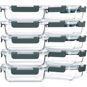 Contenants de préparation de repas en verre de 22 oz, lot de 10 avec couvercles, pour micro-ondes, four, congélateur, stockage alimentaire et boîtes à lunch - Product Image 1