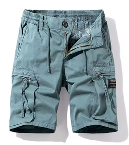 Shorts cargo d'été pour hommes, couleur unie, taille élastique, coupe ample, formel, confortable, droit, respirant, broderie frontale, 100 % coton - Product Image 5
