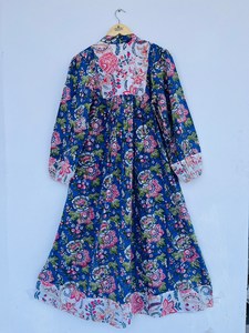 Femmes filles pur coton Maxi robe indien bloc imprimé décontracté été soirée à la mode nouvelle vente en gros longue robe mi-longue - Product Image 3