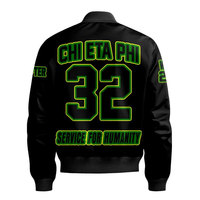 Blouson Bomber Homme Chi Eta Phi Hiver Vert Col Montant Imprimé Dessin Animé Fermeture Éclair Style Décontracté Service for Humanity