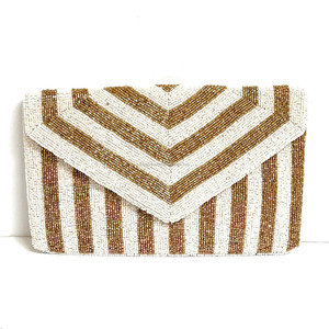 Bolso de noche hecho a mano con cuentas de oro blanco Chevron al por mayor, bolso de mano duradero para boda, bolso de mano nupcial para fiestas de novias - Product Image 3