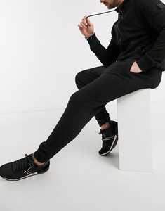 Men's Black Sweatpants <b>Elastic</b> <b>Waist</b> Side Pockets Casual Stretch Cotton Spandex Midweight Autumn Wear - Product Image 4