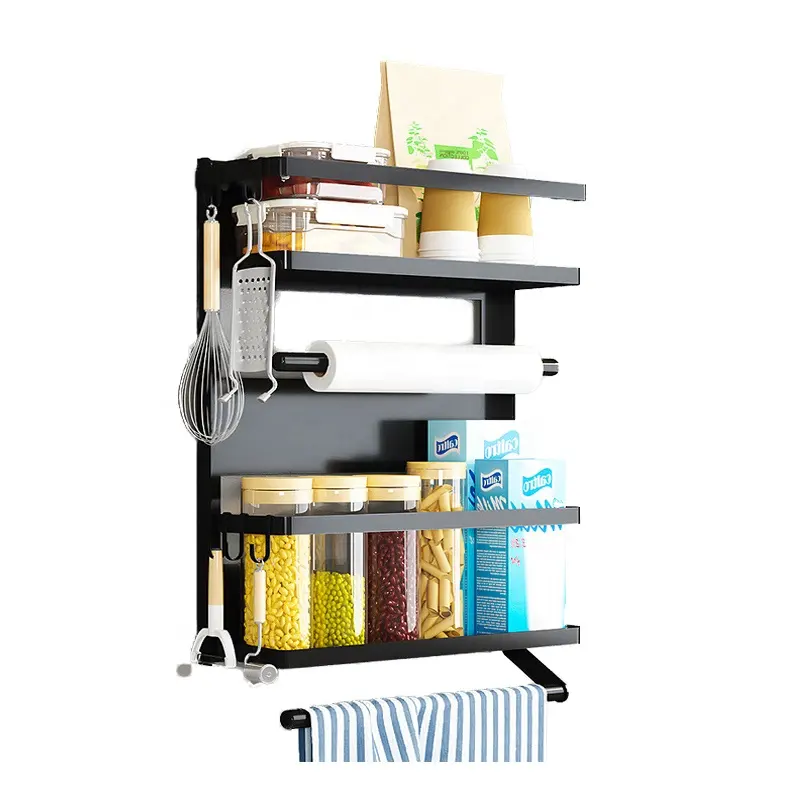 Magnetic Spice Rack for Refrigerator Side Organizer, Folding 3 tier Strong Kitchen Magnetic Shelf for Space Saving