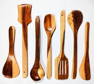 Juego de utensilios de cocina de madera antiadherente, respetuosos con el medio ambiente, cucharas para freír pulidas para cocina, para servir en fiestas, comedor, incluye - Product Image 3