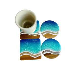 Posavasos Redondos de Resina y Madera Hechos a Mano, Diseño de Playa y Océano, Antideslizantes, 300 mm, Accesorios Modernos para Mesa - Product Image 5