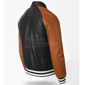 Chaquetas Varsity de Cuero para Uso Diario Informal, Corte Estándar, Cómodas, con Puños Acanalados - Product Image 4