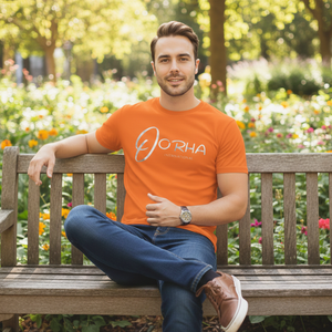 เสื้อยืดลำลองผู้ชาย ผ้าคุณภาพพรีเมียม แขนสั้น สีส้ม พร้อมโลโก้แบบกำหนดเอง - Product Image 2