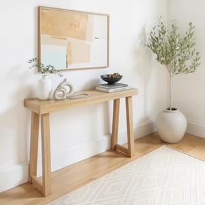 Mesa Consola Moderna de Madera Maciza con Patas de Caballete, Mueble Decorativo para Entrada o Pasillo, Diseño Escandinavo, Decoración para Sala de Estar - Product Image 4