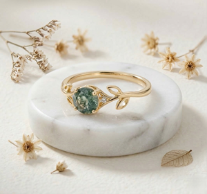 Anillo de Lujo Vintage al por Mayor con Diseño de Hoja de Ágata Verde Musgo, Joyería Fina para Boda, Compromiso, Regalo para Mujer - Product Image 1
