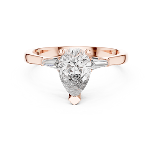 Anillo de Compromiso de Tres Piedras con Moissanita Corte Pera, Plata de Ley 925, Anillo de Boda con Piedras Laterales Baguette para Mujer - Product Image 5