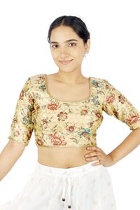 Blusa Corta de Mujer con Estampado Floral, 100% Seda Tejida, Lavable, Cuello Cuadrado, Manga Corta, para Uso Diario y de Fiesta - Product Image 2
