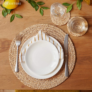 Sets de table ronds classiques en jonc de jacinthe naturel tressé, résistants à la chaleur, pour l'extérieur - Product Image 6