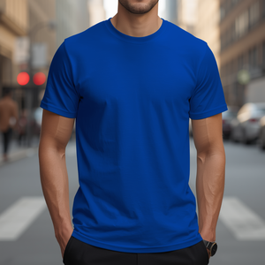 เสื้อยืดโพลีเอสเตอร์ผสมสแปนเด็กซ์สีน้ำเงินรอยัล 90/10 ยืดหยุ่นได้ แขนสั้น สำหรับออกกำลังกาย พร้อมบริการปรับแต่งแบบ OEM ODM - Product Image 4