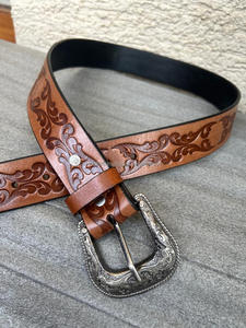 Ceinture à boucle ardillon de marque de luxe en gros Ceinture en cuir de vache véritable pour hommes Ceintures en cuir de vachette occidentales usinées à la main de haute qualité - Product Image 2