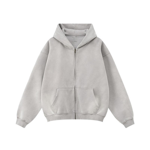 Fabricants OEM de streetwear : Sweat à capuche bleu ciel en coton surdimensionné en molleton bouclette, avec impression DTG, effet vieilli, vintage, zippé et délavé à l'acide - Product Image 2